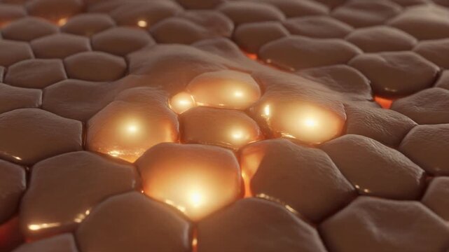 Microscopic View of Epidermal Melasma Pigmentation Distribution Under Soft Warm Lighting Revealing Patchy Cellular Irregularities