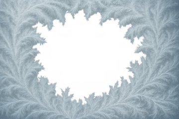 Winter frost pattern forming decorative border with icy hoarfrost texture, creating a cold abstract frame on transparent background