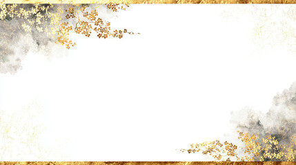 白い背景に金と黒のインクで描かれた花の和風フレーム
