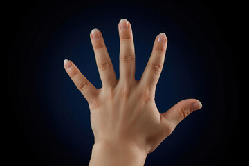 An open hand with five fingers raised on a dark background, symbolizing stop, number five, communication, instruction, or counting. 