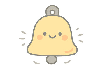 Cheerful Bell Doodles. A cheerful bell with tiny happy chime waves, soft rounded doodle forms, pastel yellow and gray palette, No