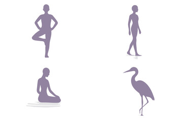 Elegance in Serene Light. Icons for: a single-leg balance beside gentle hues, a poised stance near soft water glow, a slender