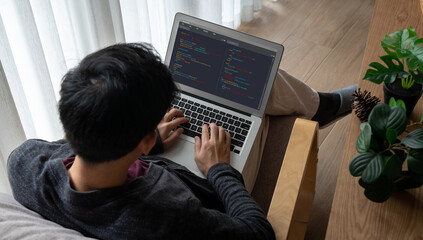 Software development programming on computer screen for modish application and program coding