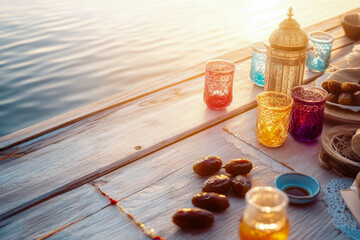 Iftar Table with Sharbat Glasses and Middle Eastern Decor