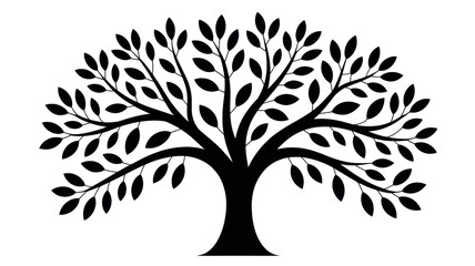 Obraz premium Simple abstract tree with leaves black silhouette illustration isolated on white background 