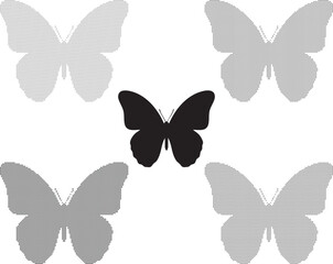 Five Butterfly Silhouettes Created with Dots and Solid Black insect animal © ab-anti