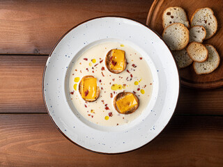 cream soup with croutons, photo for restaurant menu