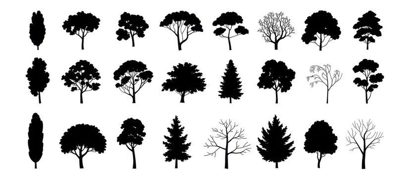 Collection of varcollections black tree isolated. siluate tree isolated on white background. 
ious tree silhouettes 
