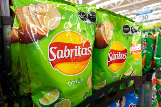 Sabritas Lemon flavored chips bags on a Walmart shelf. PepsiCo brand, originated in Mexico (founded in 1943). Jalisco, Mexico, December 4, 2025. frito Lays