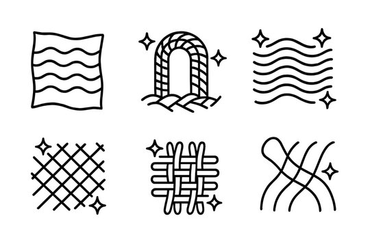 Radiant Textile Icons. Line vector icons of a gleaming textile temptation: radiant fabric patterns, luminous woven arcs, glowing
