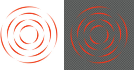Red concentric circles with motion blur effect on white and transparent backgrounds abstract