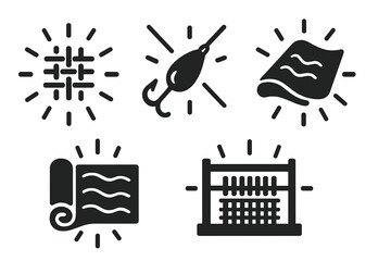 Radiant Allure Icons. Solid style icons of radiant allure: a shining weave that attracts, a luminous lure being crafted, a