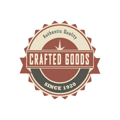 Crafted Goods vintage circle badge. 'Authentic Quality Since 1920' design. Perfect for artisan, apparel, branding, stamp, or retro logo needs. Vector.