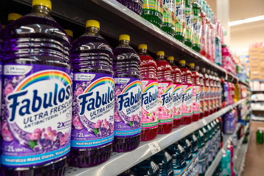 Fabuloso Multi Purpose Cleaner bottles on a Walmart shelf. Colgate Palmolive brand, originated in Mexico (launched in Latin America in 1980). Jalisco, Mexico, December 4, 2025.