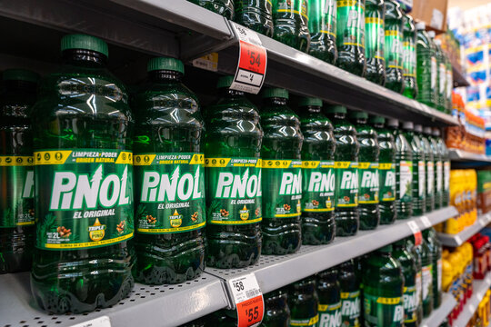 Pinol Multi Purpose Cleaner bottles on a Walmart shelf. Grupo Alen brand, originated in Monterrey, Nuevo Le&oacute;n, Mexico (since 1952). Jalisco, Mexico, December 4, 2025.