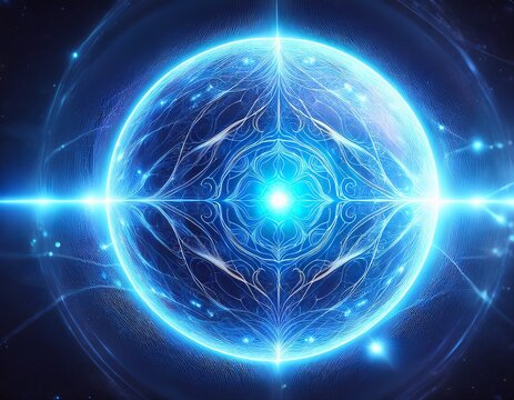 glowing blue sphere with electric energy cosmic background abstract light high fidelity futuristic vibrant science technology dynamic digital art - Powered by Adobe
