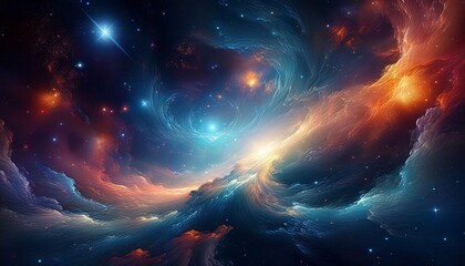 abstract motion blurred stars and glowing nebula create dynamic cosmic scene with swirling light and dark clouds evoking sense of wonder and mystery