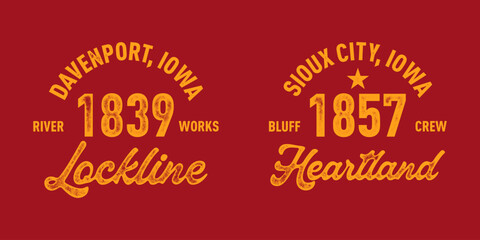 T-shirt stamp graphic, Iowa Sport wear typography emblem Davenport, Sioux City vintage tee print, athletic apparel design shirt graphic print