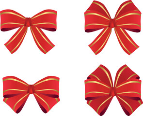 Red Ribbon Bow Set &ndash; Realistic Decorative Vector Elements 