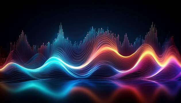 colorful waveform abstract sound wave glowing light blurred reflection modern background high fidelity vibrant digital energetic creative futuristic dynamic technology spectrum gradient audio