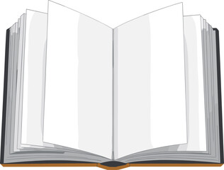Open blank book with turning pages, empty paper sheets, clean minimalist reading concept, detailed education and literature theme flat vector illustration