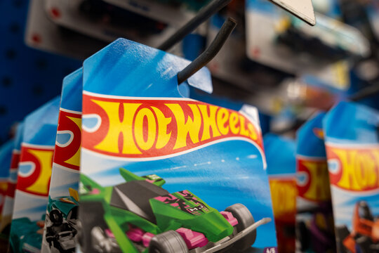 Hot Wheels cars displayed on a supermarket shelf. The image shows the vehicles in their blisters, reflecting the boom in collecting. Guadalajara, Jalisco, Mexico, Dewcember 4, 2025.