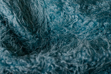 Turquoise Fluffy Fabric Texture Close-Up