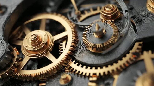 Close-up view of a vintage clock and watch mechanism showing metal gears and precise mechanical details