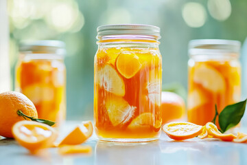 Orange Marmalade in Glass Jar with Fresh Citrus Peels