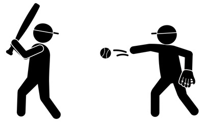 野球のピッチャーとバッターの対決シーンのシルエットイラスト