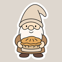 Adorable gnome holding a warm pie. Perfect for bakery labels, recipe cards, and stickers.