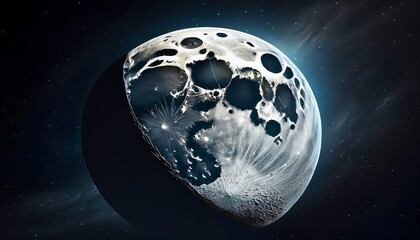 crescent moon in deep space the moon is highly detailed showcasing its rough cratered surface with varying shades of grey and white