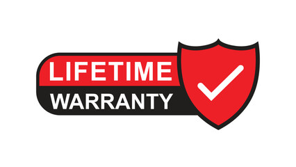 Lifetime Warranty Red Shield Badge, Label Isolated on Transparent Background