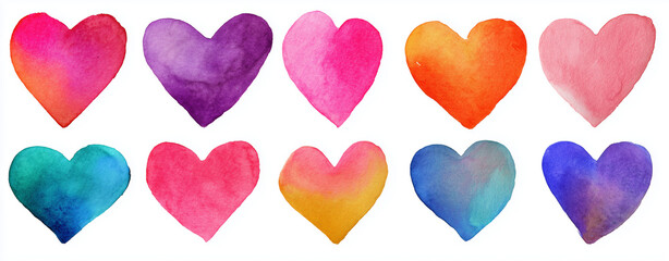 Obraz premium Set of watercolor hearts