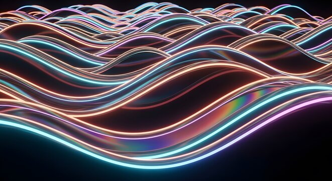 Abstract wave pattern with neon lights creating a futuristic and vibrant visual landscape design