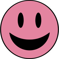 Fototapeta premium A simple pink smiley face with black eyes and a wide smile on a black background creating a cheerful and iconic graphic symbol of happiness and positive emotion in a clean and modern design