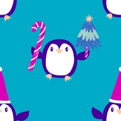 Christmas animals seamless penguin pattern for wrapping paper and fabrics and kids print