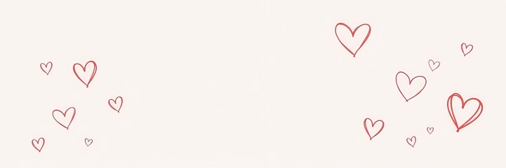 Hand drawn hearts illustration on a light pink background. Hearts placed on the sides creating copy space , place for text in the middle. Valentine's day concept.