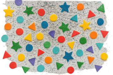 Colorful shapes confetti scattered background, celebrating festive moments and party joy with vibrant felt elements