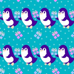 Fototapeta premium Christmas animals seamless penguin pattern for wrapping paper and fabrics and kids print