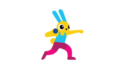 Cartoon rabbit throwing a ball
