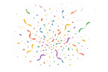 Colorful confetti and serpentine streamers exploding, celebrating, and falling on a transparent background