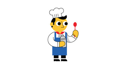 Minimalist cartoon chef holding a spoon and shaker