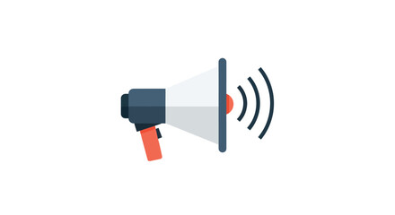 A gray, white, and red megaphone with sound waves