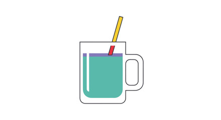 Mug of teal liquid with a yellow straw, line-art style