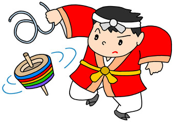 年賀状用イラスト - コマ回し・和ゴマ