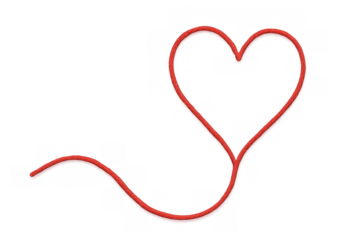 Red rope forming a heart symbol, representing love, romance, and connection on a transparent background