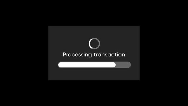 Digital transaction processing screen showing a successful payment approved notification, modern fintech interface, secure online payment confirmation. Processing transaction and payment approved.