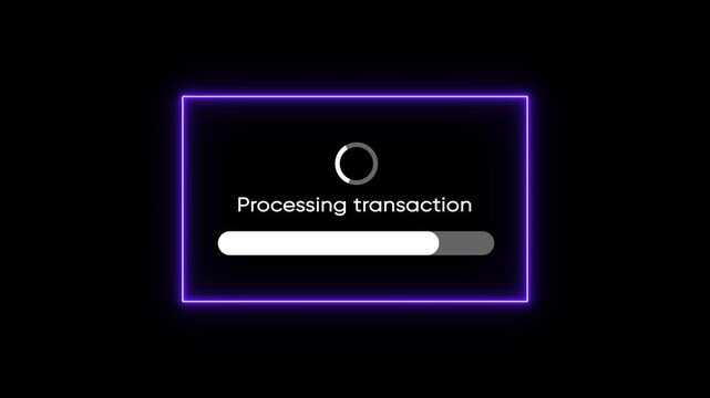 Digital transaction processing screen showing a successful payment approved notification, modern fintech interface, secure online payment confirmation. Processing transaction and payment approved.