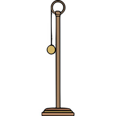 A Tall Wooden Standing Lamp With A Small Golden Orb Hanging From Its Neck On A Black Background